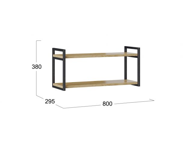 Полка настенная «Лофт» тип 1 Черный/Дуб крафт золотой